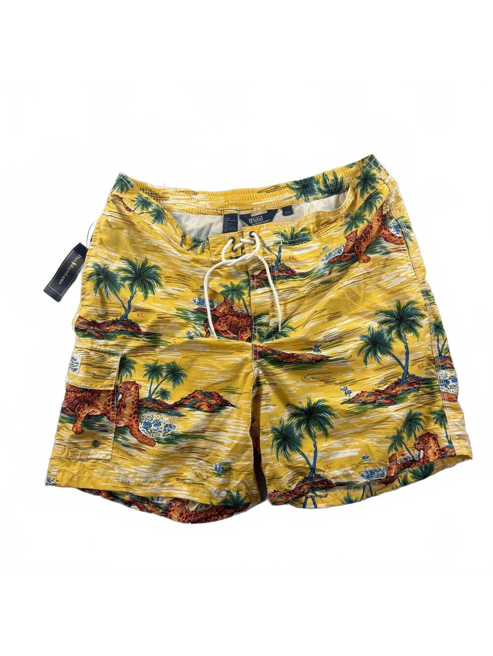 Polo Ralph Lauren Swim Trunks XXL Yellow Leopard Palm Tree Board Shorts NWT